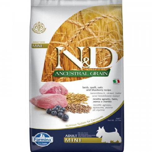 N&D Dog Ancestral Grain bárány tönköly zab áfonya adult mini 7kg ingyenes szállítás