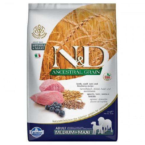 N&D Dog Ancestral Grain bárány tönköly zab áfonya adult medium maxi 12kg