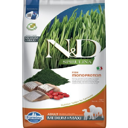 N&D Spirulina Dog hering adult medium maxi 7kg